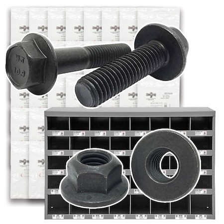 Boltsandnuts.Com Inch & Metric Grade 8 / Class 10.9 Flange Bolt & Lock Nut Kit - 1176 PCS Assortment Kit #117